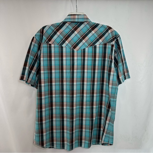 Larry Mahan Western Shirt XXL Blue Pearl Snap Plaid Short Sleeve Cowboy - Picture 2 of 8